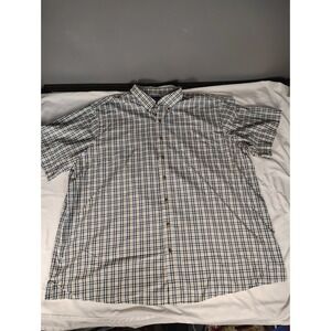 Harbor Bay Mens 2XL Plaid Short Sleeve Button Down Shirt Blue Tan Cotton Blend‎